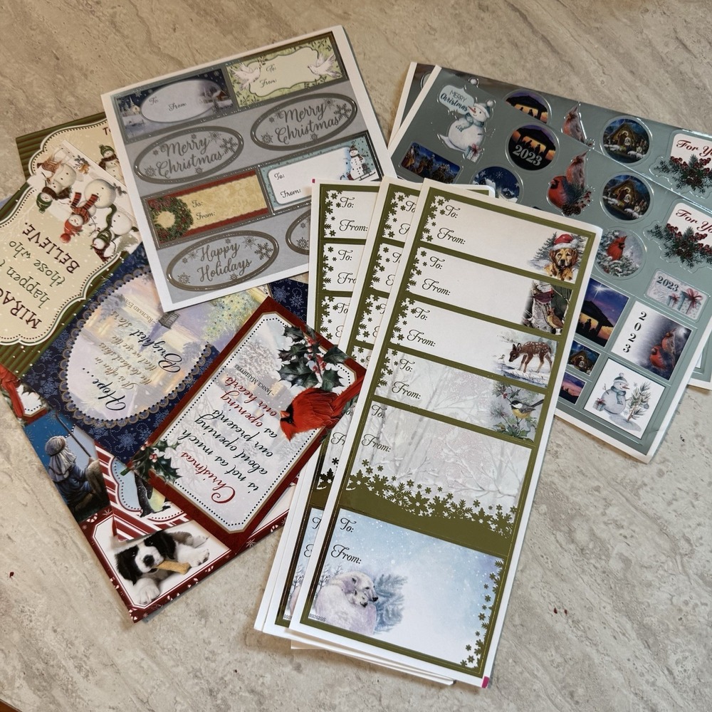 Christmas Tags & Stickers Lot Of 9 Pages Of Adhesive And Non Adhesive Mix‎